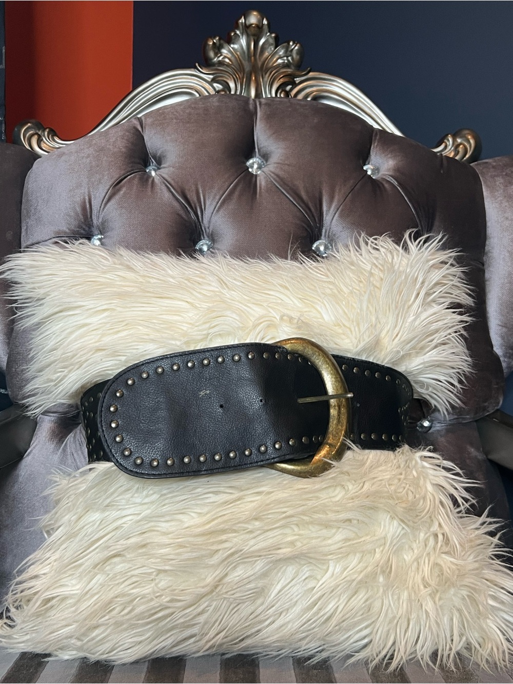 🖤✨ Black Studded Wide Cinch Belt with Oversized Brass Buckle 🌟👢